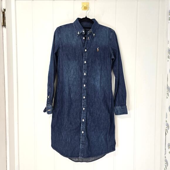 Polo Ralph Lauren Denim Shirt Dress with Embroidered Logo Size SP - Picture 1 of 8